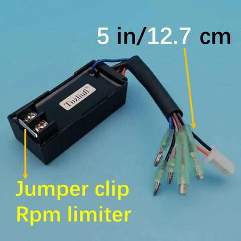 CDI Box Igniter Module For ATV Quads Beef Up Performance, black rectangular ignition unit with jumper clip and wires, size 5 in/12.7 cm