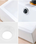Close-up details of Rectangular Wall Mount Vessel Sink for Bathroom 21x16 White Porcelain Ceramic Above Counter Vanity Lavatory Basin With Single Faucet Hole, Sleek Modern Design for a Low Key Luxe Bath Upgrade