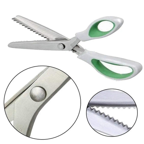 Green Pinking Shears With Comfort Grips For Zigzag Cutting Durable Sewing Scissors featuring blades and ergonomic handles