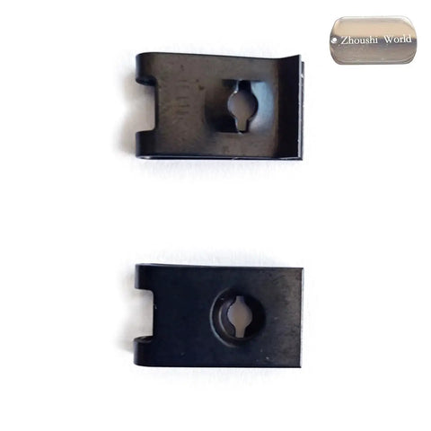 No 8 U Style Clip On Nut For Tapping Screws U Type Fasteners Panel Edge Clip Nut Black Galvanized Spring Steel 25 Pack By ZS2YouToYou Ideal For Automotive Cabinets Electronics And Metal Enclosures Secure Edge Mount, two black metal clip nuts on white background