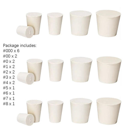 Assorted 22 Pcs Solid Rubber Lab Stopper Set with Tapered Plugs Size 000 Through Size 8 for Sealing and Containment in Laboratories