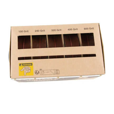 Sanding Strip Kit With Dispenser, 5 Grit Range 150 240 320 400 600 Rolls For Woodturners, visible in separate compartments