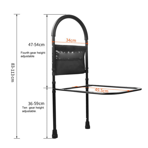Adjustable Bed Rail With Motion Sensor LED Light Safety Grab Bar With Storage Pocket dimensions and frame details