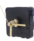 Battery Operated Quartz Wall Clock Movement Kit with hands replacement, side view showing brass hands and black casing, 2.17 x 2.17 inch