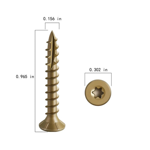 Top Shelf Exterior Deck Screws Size 8 X 1 Inch 560 Piece Pack T20 Torx Wood Fasteners shown in detailed dimensions.