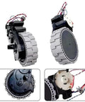 Left-right Ecovacs Deebot replacement wheel set (two wheels); front and side views, plastic wheels.