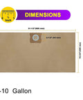 Ten Pack Vacuum Bags For 6 To 10 Gallon Shop Vac DXV Series With Filter Dust Collection Bags Replacement BM08 Kit dimensions
