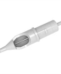 Gen C Round Liner Tattoo Cartridges Featuring Legit Medical Grade Stainless Steel And Slick Silicone Bodies For Clean Smooth Setup And Pro Shop Ready EO Sterile Protection, white cartridge with exposed needle.