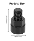 Black aluminum Bike Pedal Adapter Nine Sixteenths To One Half Inch for 14mm pedals and 12mm cranks with size dimensions shown