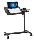 Slick Adjustable Height Computer Desk With Smooth Rolling Casters For No Sweat Home Office Setup Ergonomic Lift Standing Workstation Mobile Laptop Cart Black Finish with laptop and mouse.
