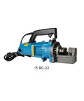 Portable Electric Hydraulic Rebar Cutter Fast 2.5 Sec Cut Smooth Edge No Sparks 4-25 Mm Capacity Steel Bar Shears Pliers For Construction Road Projects Heavy Duty Power Tool Rc 22 Series side view of blue rebar cutter