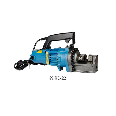 Portable Electric Hydraulic Rebar Cutter Fast 2.5 Sec Cut Smooth Edge No Sparks 4-25 Mm Capacity Steel Bar Shears Pliers For Construction Road Projects Heavy Duty Power Tool Rc 22 Series side view of blue rebar cutter