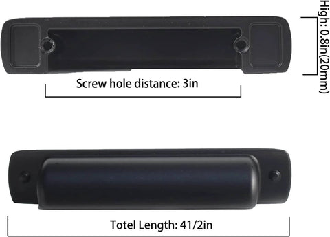 Side and top view of Matte Black 3 Inch Hole Center Cup Pulls For Cabinets And Drawers, durable finish, 10 Pack by Khtumeware.