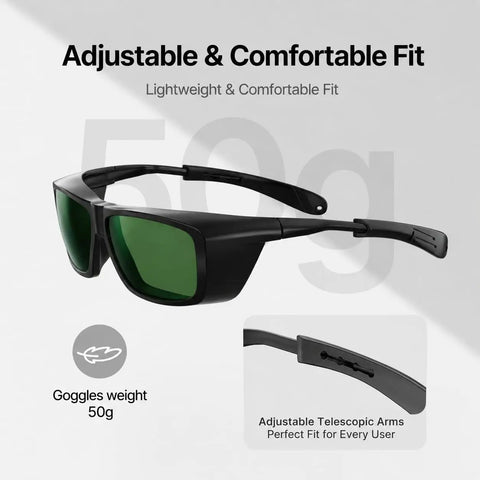 Shop Ready Laser Safety Glasses Featuring Od6 Plus And Od7 Plus Filters, lightweight 50g with adjustable telescopic arms.