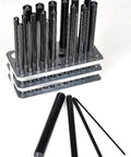 28 Piece Transfer Punch Set For Precise Hole Layout And Transfer, Ranging From 3/32 To 1/2 Inch By 64ths And 17/32 Inch, shown with stand