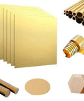 Assorted solid brass pieces including Solid Brass Flat Sheet 1.2x100x100mm Craft And Industrial Metal Plate Easy To Machine And Form.