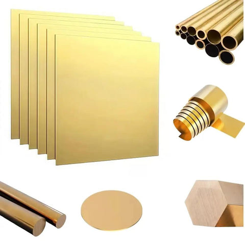 Assorted solid brass pieces including Solid Brass Flat Sheet 1.2x100x100mm Craft And Industrial Metal Plate Easy To Machine And Form.