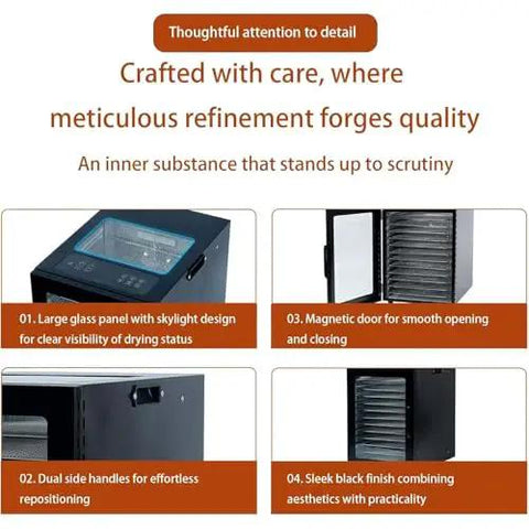 Professional Electric Food Dehydrator 800W Featuring Stainless Steel Trays And Digital Timer showing design details and features.