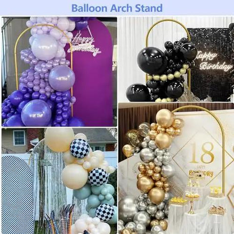 Six Foot Arch Backdrop Stand For Balloons And Garlands setup with decorative balloon garlands for events, gold finish display