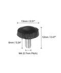 M4 x 6mm Knurled Thumb Screw Clamping Knobs With Plastic Hand Grip Black, dimensions shown, zinc plated steel, easy grip