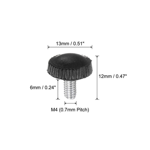 M4 x 6mm Knurled Thumb Screw Clamping Knobs With Plastic Hand Grip Black, dimensions shown, zinc plated steel, easy grip