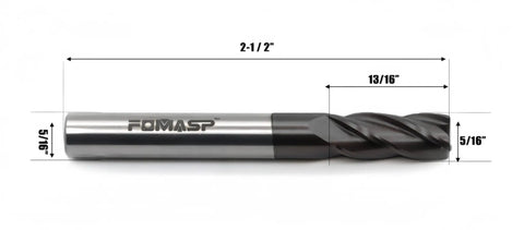 Carbide Square End Mill, 4 Flute, 5/16 In Diameter, 13/16 In Cutting Length, side view with measurements visible.