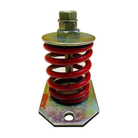 Slick And Solid Open Spring Mount Isolators 440 Pounds Capacity With One Inch Deflection Red Coiled Springs top view with zinc finish.