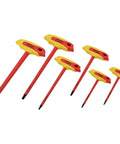 Six Piece Insulated Metric T-Handle Hex Key Set For Electrical Work, 10,000V AC Tested, red and yellow handles shown in a row