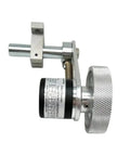Rock Solid Industrial Length Measuring Device With Non Slip Metal Perimeter Wheel and Sturdy Mounting Arm, close-up view.