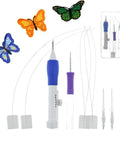 Embroidery Patterns Punch Needle Kit With Magic Pen And Plastic Needles All In One Sewing Tool featuring colorful butterfly patches
