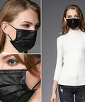 3 Ply Black Disposable Face Mask Pack Of 100 With Non Woven Fabric, Comfortable Elastic Earloops, model wearing mask