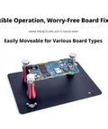 Magnetic PCB Holder Set With Four Strong Magnetic Fixtures For Soldering And Desoldering, holding a circuit board securely.