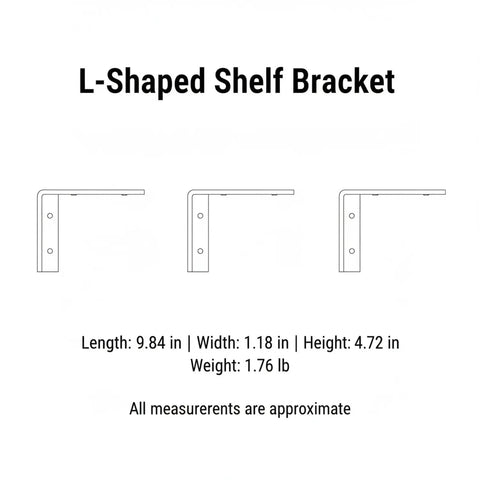 Diagram of L-Shaped Cold Rolled Steel Wall Mount Bracket For Floating Desks And Shelves, Heavy Duty Closet Organizer, Black Finish, 1 Pack