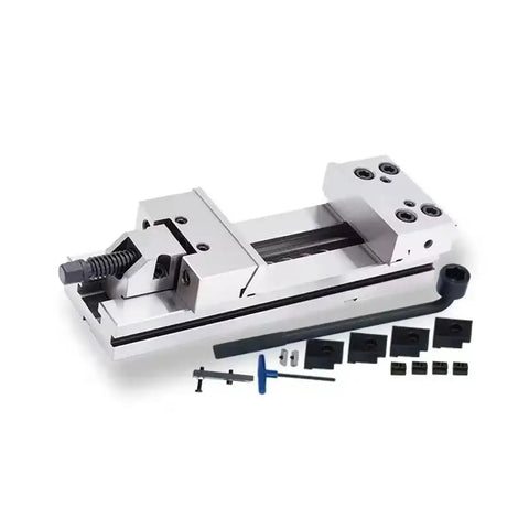 6 Inch Manual Tool Maker Bench Vise For CNC Grinding Milling Machines with precision jaws and accessories on a white background.