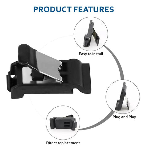 Fuel Door Spring Clip For 2019-2021 Toyota RAV4 Replacement Gas Door Release Clip Part 77360-35040 shown with features highlighted.