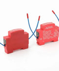 Heavy Duty Automatic Aerosol Fire Extinguisher For Electrical Panels With Din Rail Mount, red dual units with blue wires.
