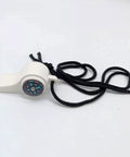 3-In-1 Survival Whistle with built-in compass on black lanyard, white