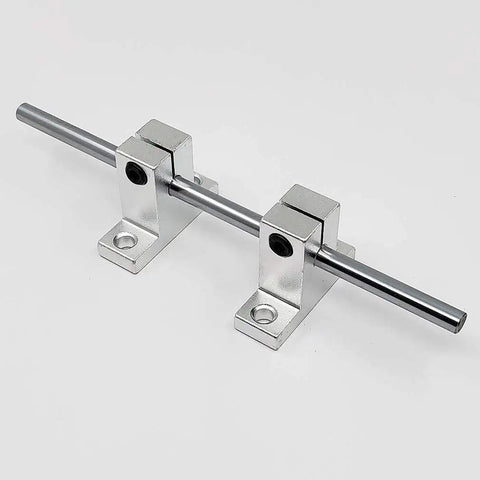 Four Pack SK6 Linear Shaft Support Brackets for 6mm Aluminum Rods, ID 6mm Mounting Brackets for Smooth, Precise Linear Motion in CNC Projects, Rock-Solid Aluminum Components for Tough Builds, two aluminum shaft supports holding a 6mm rod