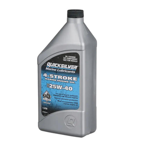 Quicksilver 25W-40 marine oil 1L bottle from Mercury Outboard 4-Stroke Oil Change Kit For 40HP 50HP 60HP engines