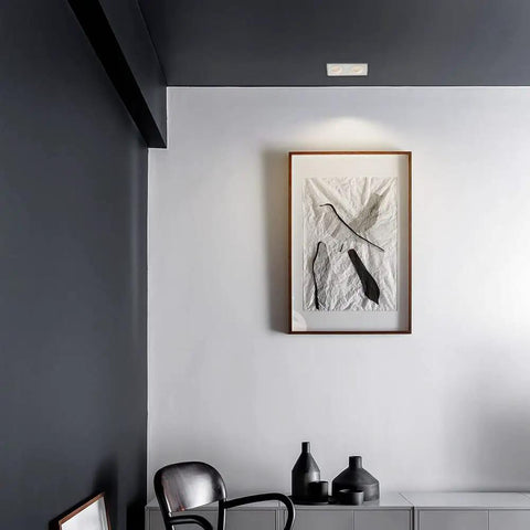 Dimmable Recessed LED Light Fixture With 2 Heads, Canless Gimbal 14W, 3.5 By 8 Inches illuminating wall art in living room