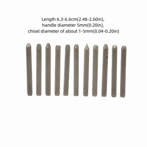 Pro Grade 20Pc 6Mm Steel Anvil Chisel Set For Engraving And Metalworking aligned horizontally, chisel lengths 6.3-6.6cm.