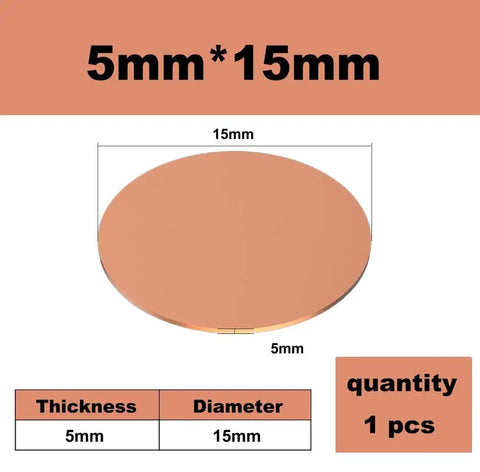 Built Different Heavy Gauge Copper Washers Circular Solid Plates, 5mm thick, 15mm diameter, ideal for CNC machining, welding, plumbing.
