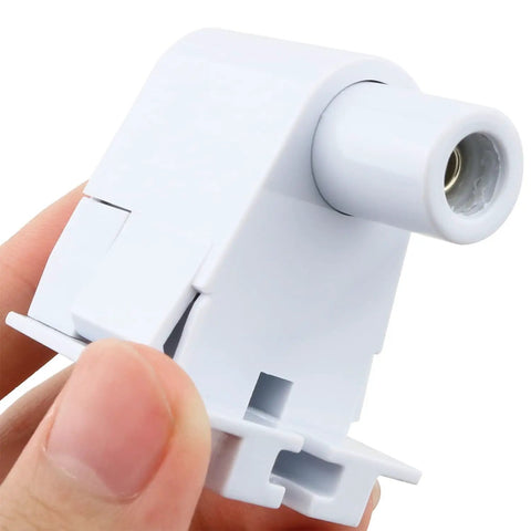 No Fuss T8 Tombstone Sockets 2 Pack White Non Shunted Lampholder Connectors For Fluorescent Fixture Upgrade close-up side view in hand.
