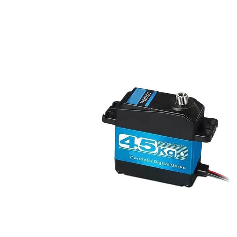 Badass High Torque 45kg Cm Coreless Digital Servo Metal Motor shows 45kg capacity, waterproof design for RC robots and Baja cars.