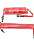 Seamless Install PU Air Compressor Hose Tube Flexible Spiral Pneumatic Tubing Orange Heavy Duty, showing coiled design and connectors.