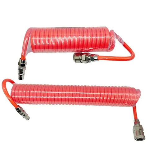 Seamless Install PU Air Compressor Hose Tube Flexible Spiral Pneumatic Tubing Orange Heavy Duty, showing coiled design and connectors.