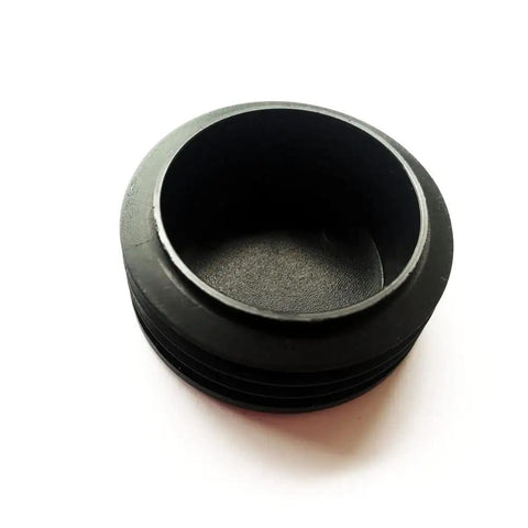 Top view of Two And Three Eighths Inch Round Plastic Tubing End Caps For Round Metal Tube 60mm OD Fits ID Two Point Two To Two Point Three Inches Eight Pack