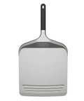 Ooni 12-inch aluminum pizza peel with black handle; lightweight kitchen tool for turning pizzas in ovens.