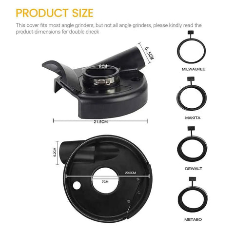 Universal 7 Inch Dust Shield For Angle Grinders Surface Grinding Dust Cover Built Tough With Metal Clamp And Iron Ring, size shown.