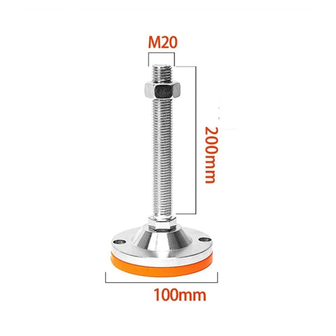 Bulletproof Heavy Duty Leveling Screw Legs featuring adjustable M20 M24 threads, 200mm long carbon steel mount with orange rubber pad.